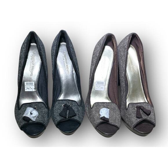 2 Pairs Women's Christian Siriano Tweed Tassel Black White Heels Platforms 11 - Picture 2 of 8